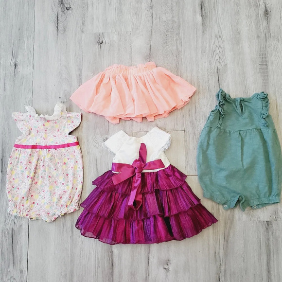 💚5/$25 3-6 Month Baby Girl Lot of 4 Items Dress Rompers & Tutu Skirt - Picture 7 of 9